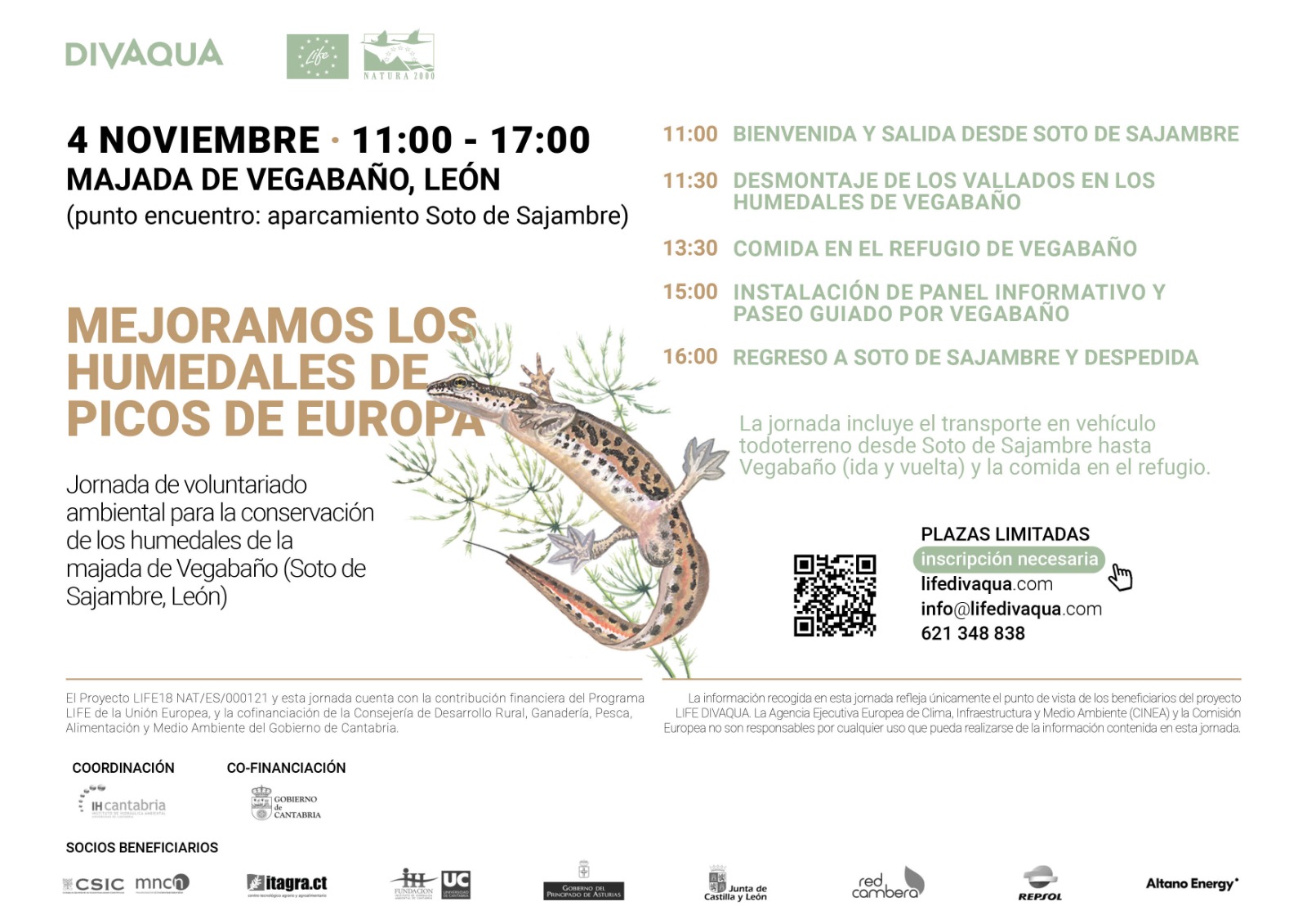 Cartel jornada voluntariado ambiental en Majada de Vegabaño, León con LIFE DIVAQUA